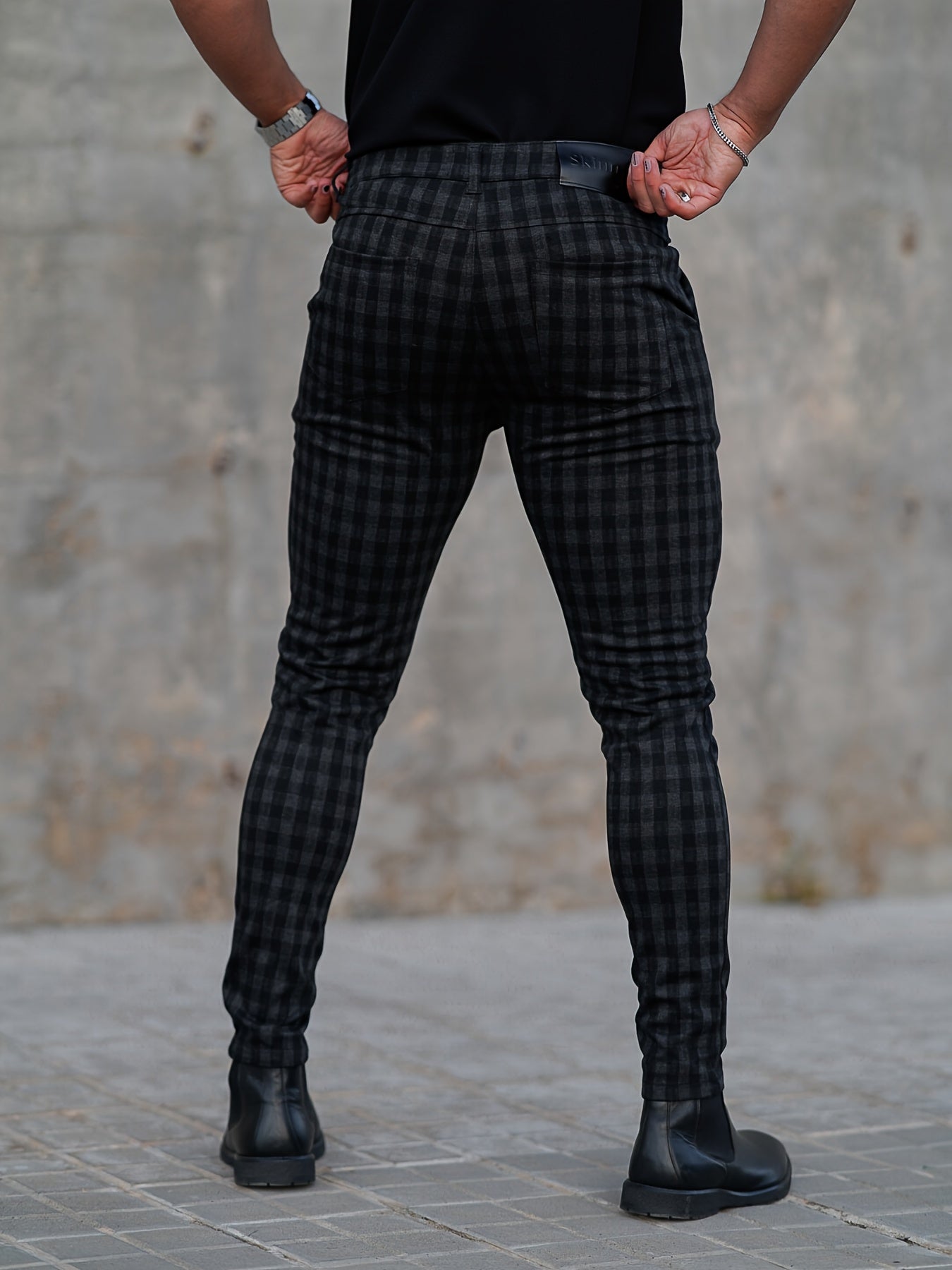 Men’s Slim-Fit Plaid Suit Pants – Tailored Stretch Dress Trousers