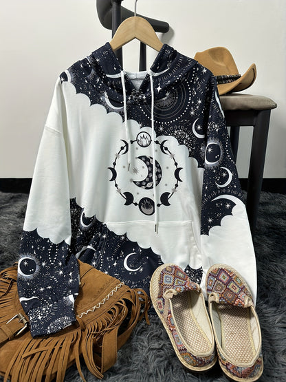 Boho Chic Celestial Hoodie – Women’s Green Zodiac Moon Pullover