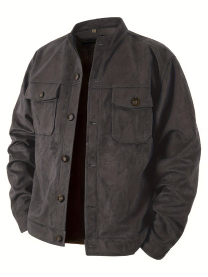 Chaqueta de ante sintético para hombre – Abrigo informal con cuello alto y botones