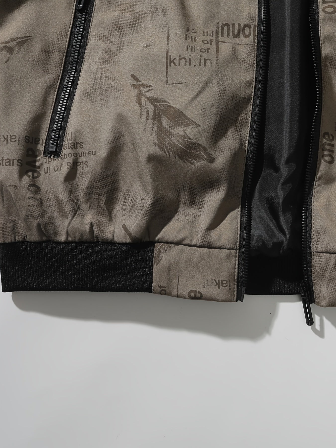 Men’s Feather Print Track Jacket – Zip-Up Baseball Collar Street Coat