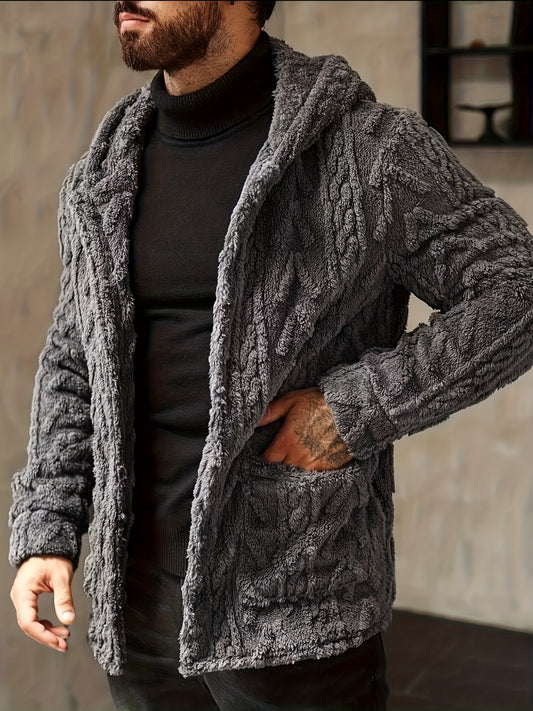 Men’s Teddy Fleece Hooded Jacket – Cozy Button-Up Winter Cardigan