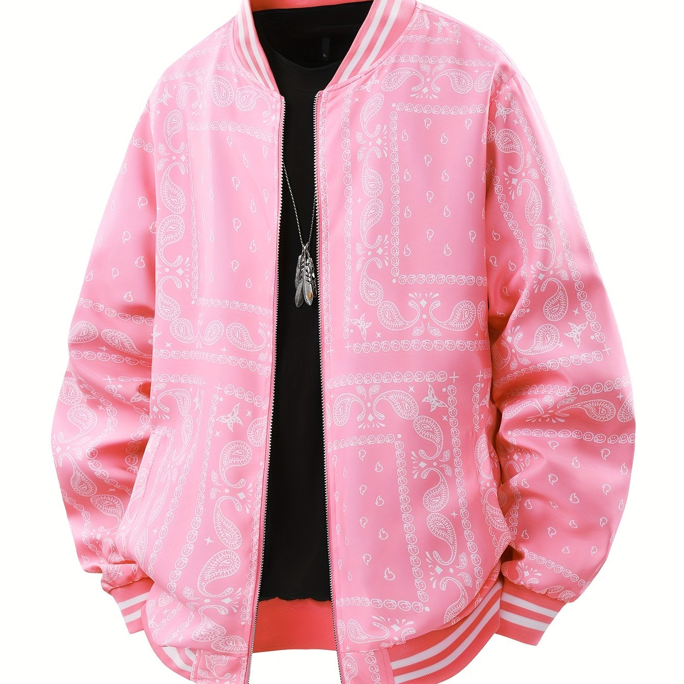 Men’s Paisley Bomber Jacket – Vintage Stand Collar Casual Outerwear