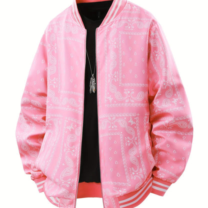 Men’s Paisley Bomber Jacket – Vintage Stand Collar Casual Outerwear