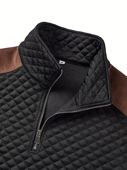 Henley zippé en maille diamant pour homme – Pull texturé color block