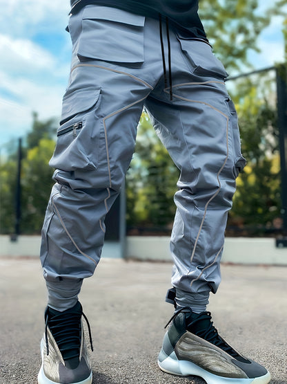 Men’s Reflective Cargo Pants – Loose-Fit Multi-Pocket Sports Trousers