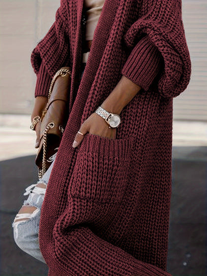 Elegant Deep V-Neck Ribbed Cardigan – Women’s Fall/Winter Knit Sweater