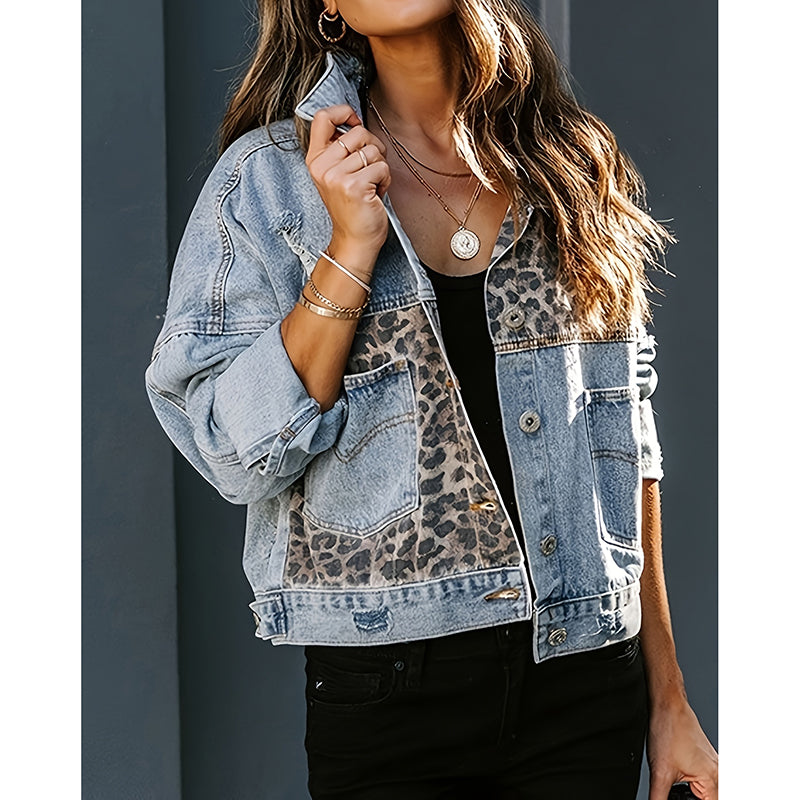 Chaqueta de mezclilla corta y desgastada para mujer – Cierre de botones, estilo urbano