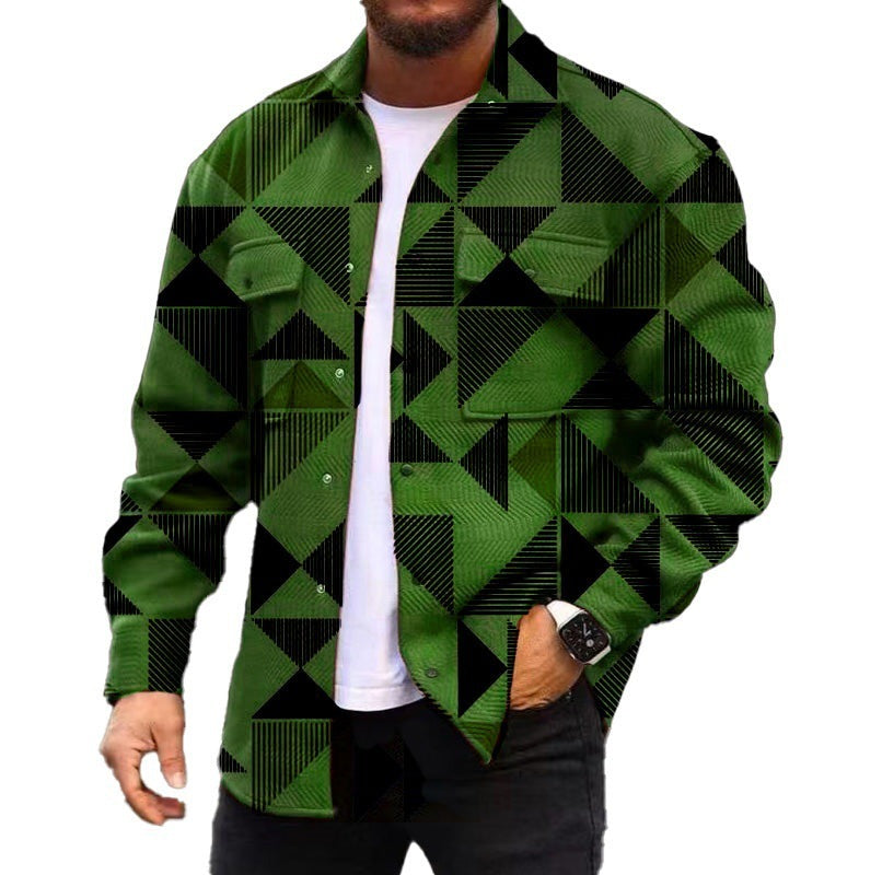 Loom & Soul™ Men’s 3D Digital Print Jacket – Autumn Plaid Casual Shirt Coat with Streetwear Edge