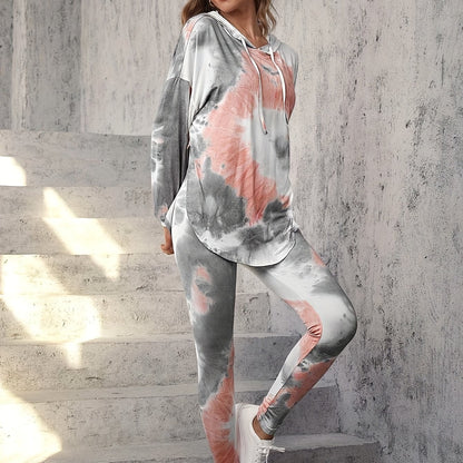 Women’s Tie-Dye Lounge Set – Hooded Top & Harem Pants Outfit