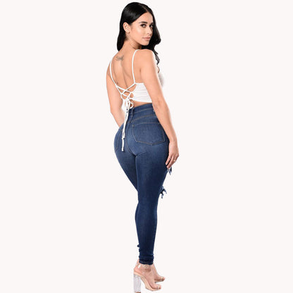 Loom & Soul™ Women’s Ripped Jeans – High-Waist Distressed Denim for Effortless Street Style
