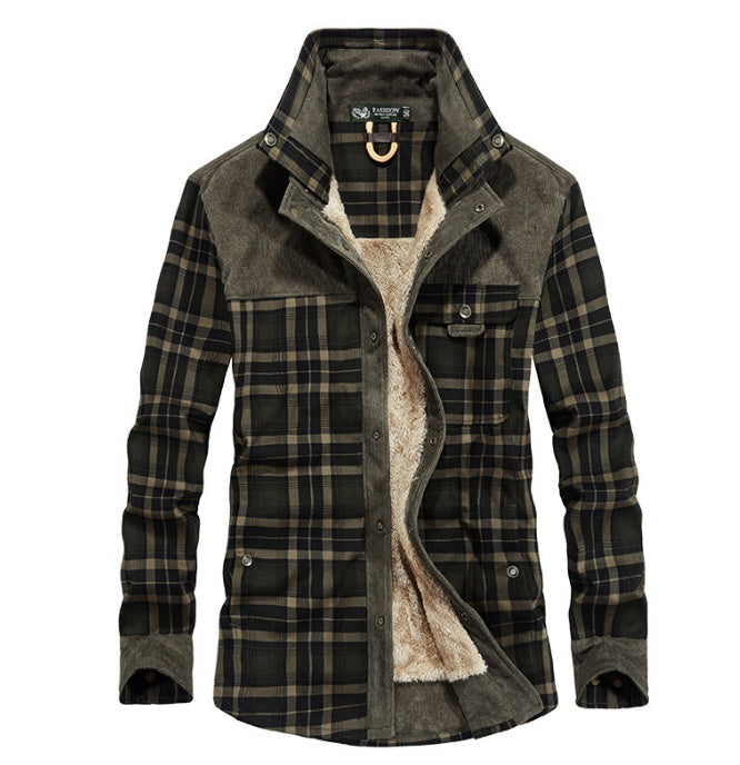 Loom & Soul™ Men’s Winter Plaid Jacket – Thick Cotton Fleece-Lined Military Coat for Warmth & Classic Style