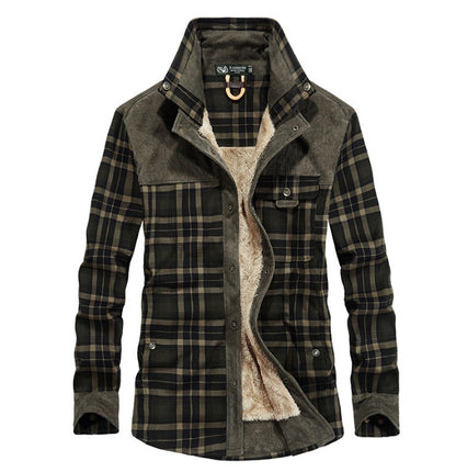 Loom & Soul™ Men’s Winter Plaid Jacket – Thick Cotton Fleece-Lined Military Coat for Warmth & Classic Style