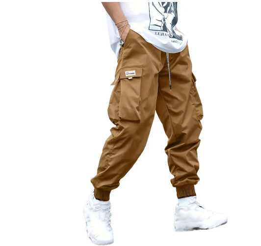 Loom & Soul™ Men’s Cargo Pants – Multi-Pocket Hip-Hop Streetwear Drawstring Trousers