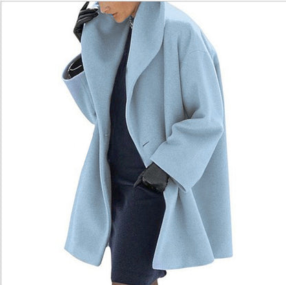 Abrigo suelto de lana para mujer – Chaqueta de invierno casual con cuello redondo