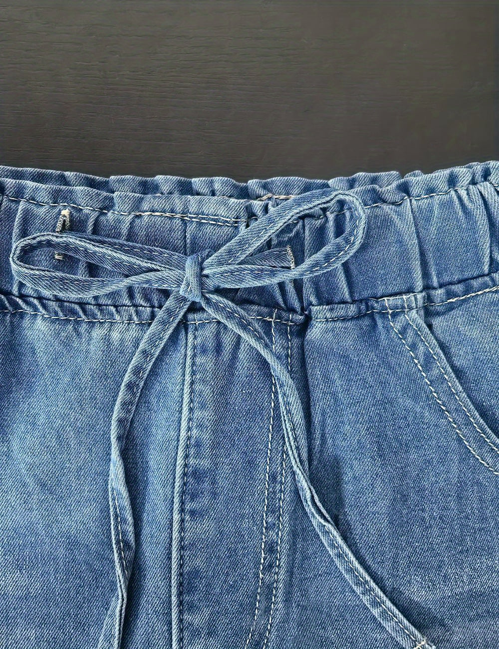 Women’s High-Waist Wide-Leg Jeans – 2025 Stretch Drawstring Denim