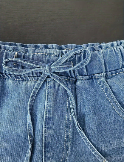 Women’s High-Waist Wide-Leg Jeans – 2025 Stretch Drawstring Denim