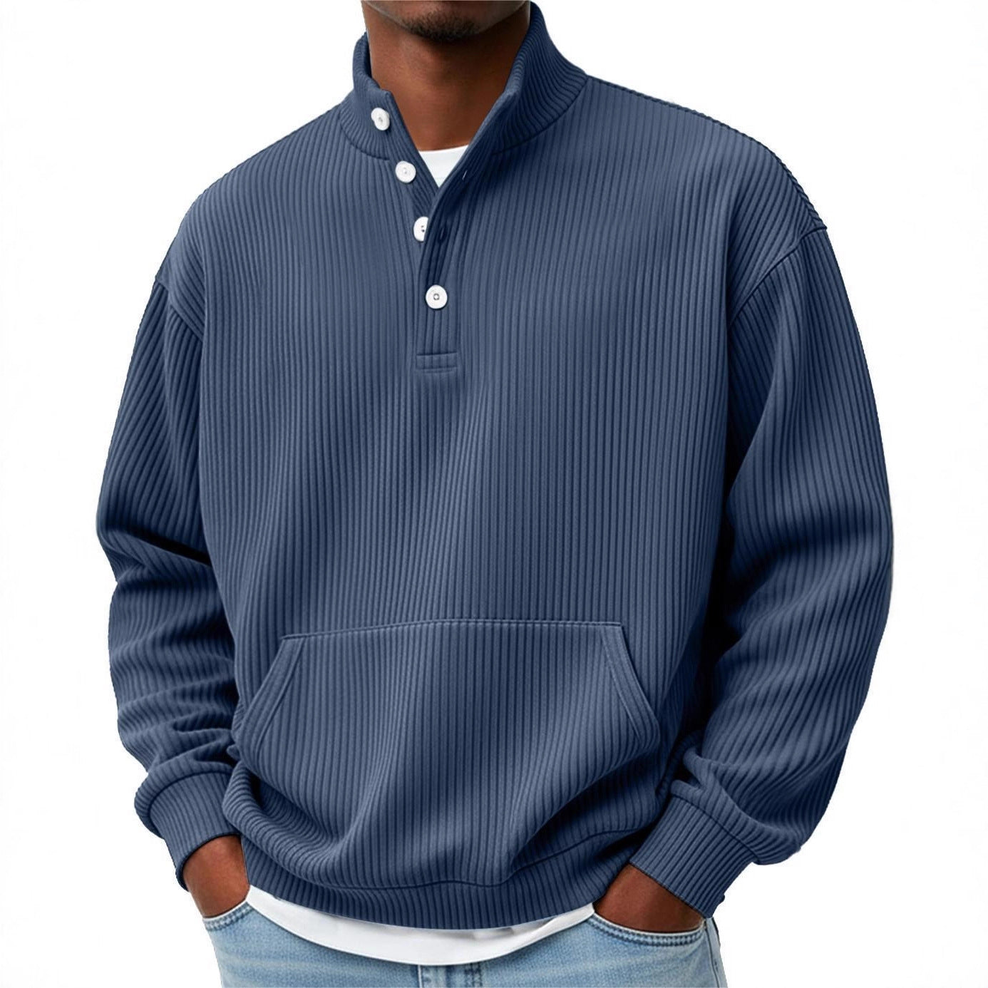 Sweat-shirt homme col roulé uni – Polo décontracté à manches longues