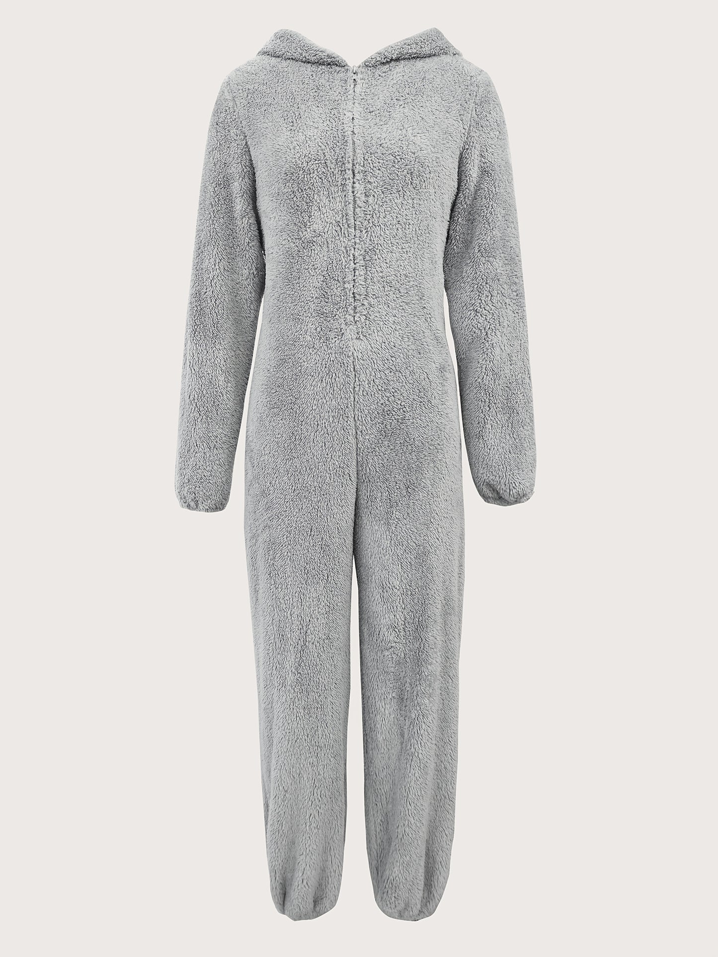 Fuzzy Zip-Up Hooded Jumpsuit – Women’s Warm Cozy One-Piece for Fall/Winter