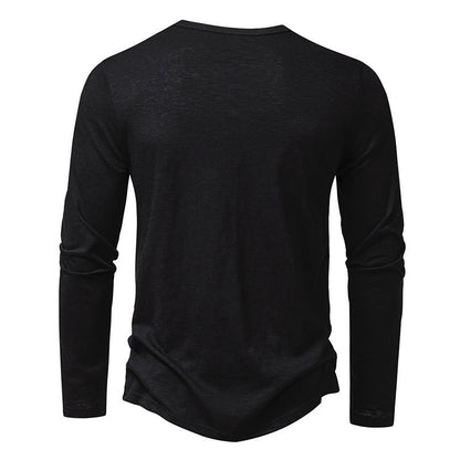Loom & Soul™ Men’s Long-Sleeve Button Pullover – Casual Solid Color T-Shirt for Spring & Autumn