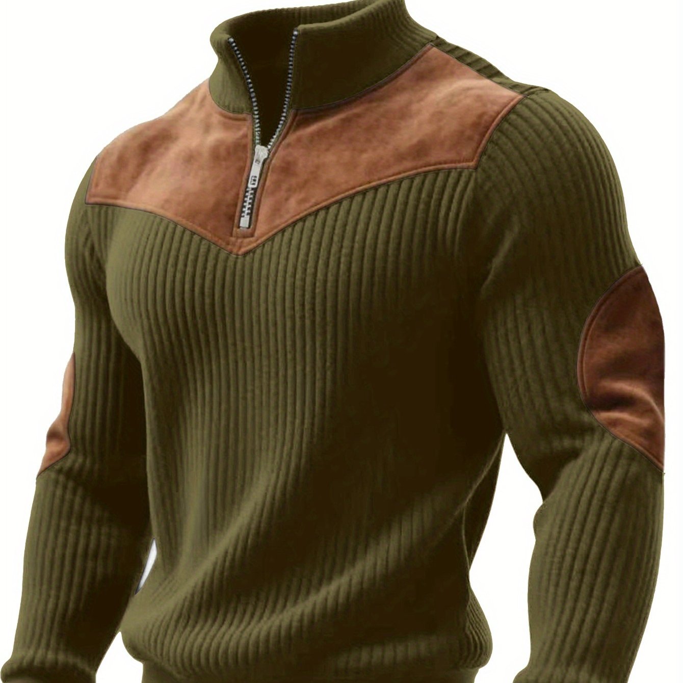 Men’s Stand Collar Half-Zip Pullover – Warm Ribbed Retro Sweatshirt