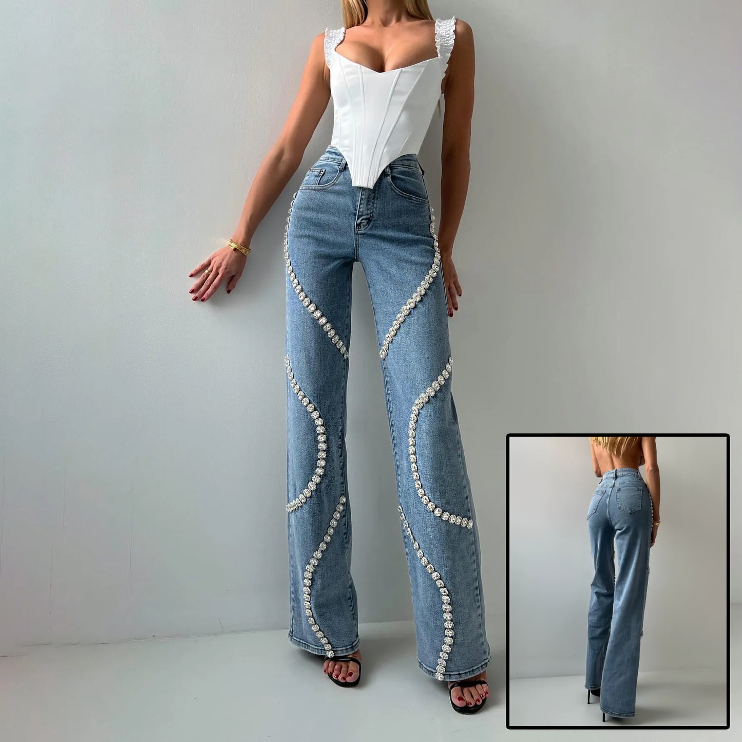 Loom & Soul™ Rhinestone Straight-Leg Jeans – Women’s High-Style Street Denim Pants