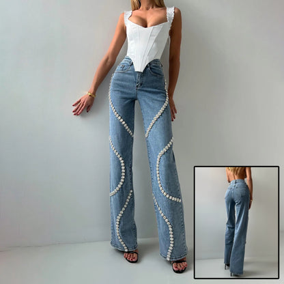 Loom & Soul™ Rhinestone Straight-Leg Jeans – Women’s High-Style Street Denim Pants