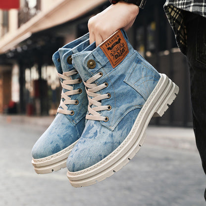 Men’s British High-Top Boots – Canvas Mid-Calf Statement Style