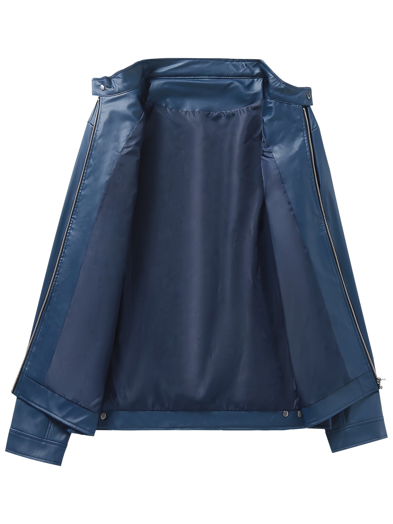 Men’s Full-Zip Motorcycle Jacket – Brown PU Leather Stand Collar Coat