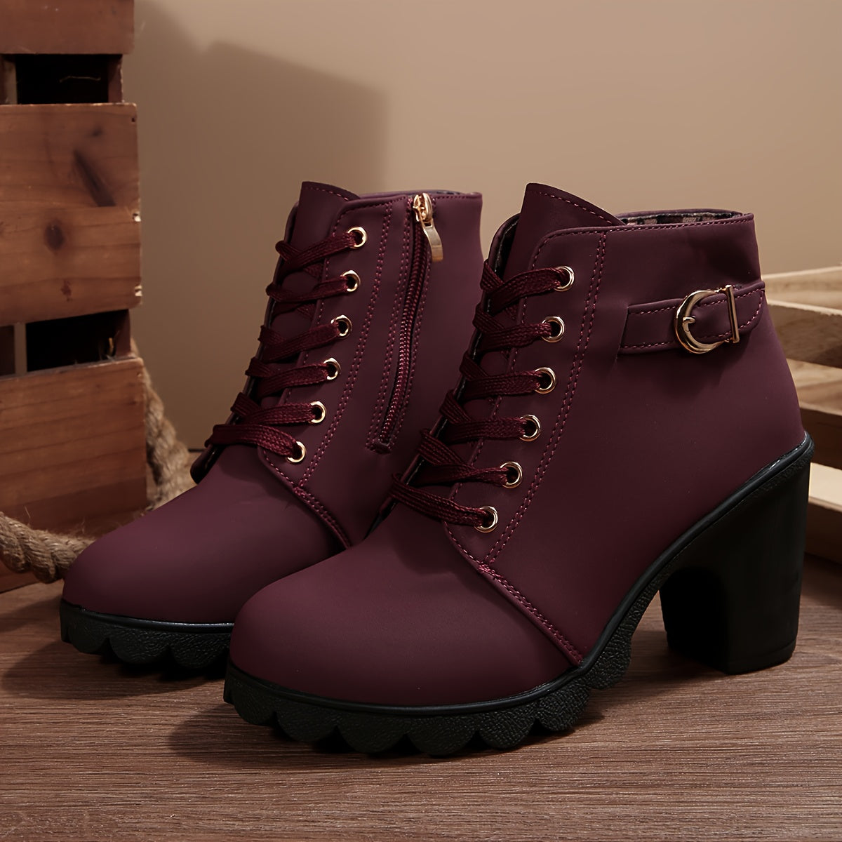 Botines de tacón alto para mujer - Tacón de bloque, elegantes, sin cordones