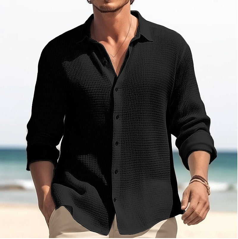 Loom & Soul™ Men’s Long Sleeve Lapel Shirt – Solid Color Button-Up Casual Top for Fall & Spring