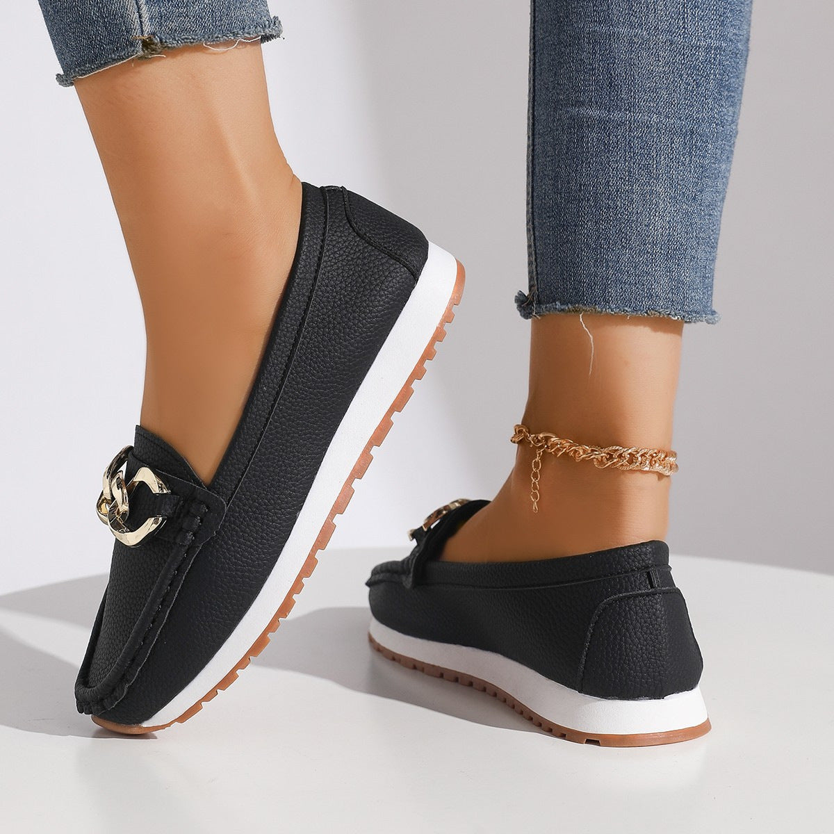 Women’s Chain Loafers – Suede Slip-On Comfort Flats
