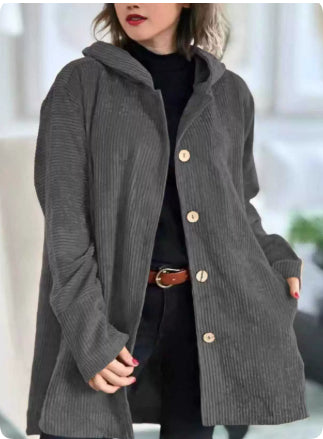 Chaqueta de pana con capucha para mujer – Abrigo cálido informal de longitud media