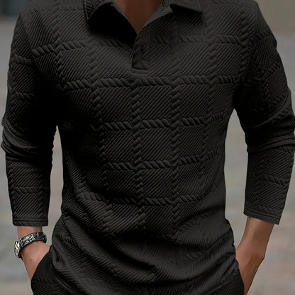 Men’s Knitted Polo Shirt – Geometric Jacquard Short Sleeve Top