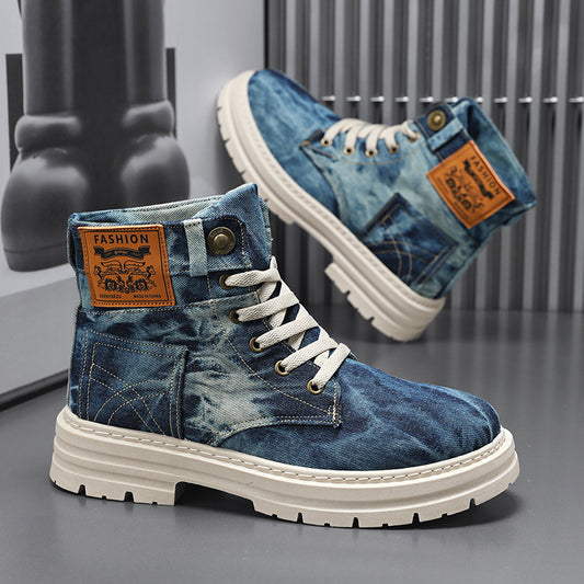 Men’s British High-Top Boots – Canvas Mid-Calf Statement Style