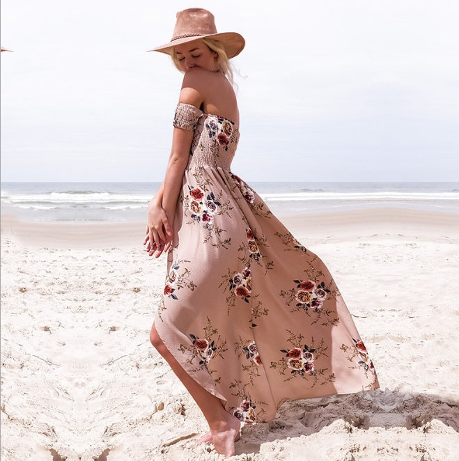 Boho Off-Shoulder Maxi Dress – Summer Beach Flow Dress for Women
