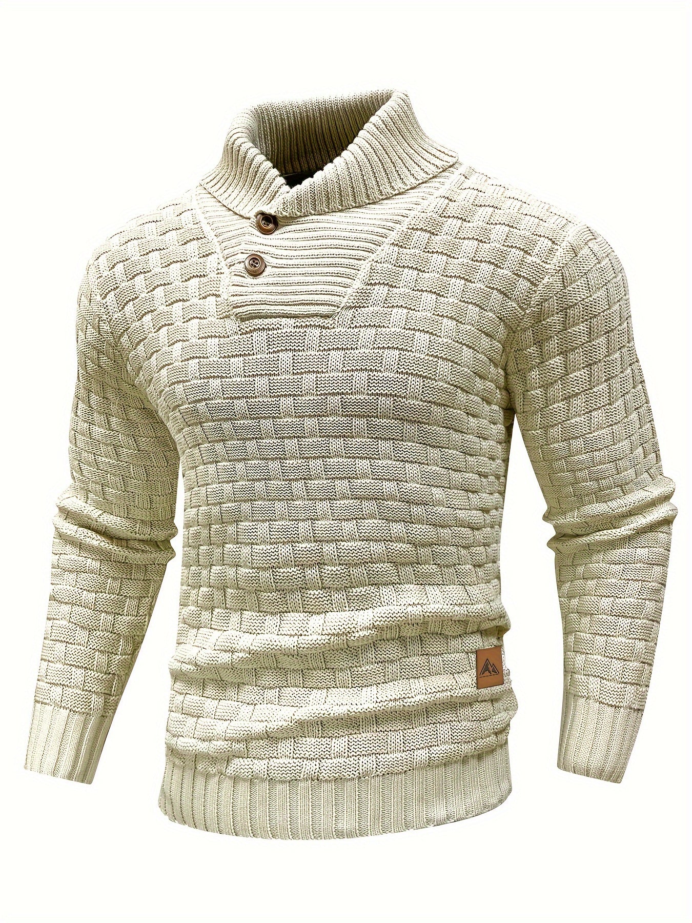 Men’s Waffle Knit Sweater – High Stretch Pullover with Lapel Collar