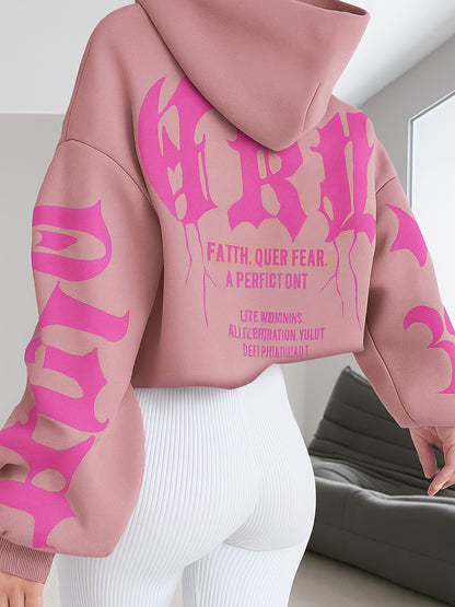 Faith Over Fear Hoodie – Black & Pink Gothic Lettering Loose Fit Sweatshirt