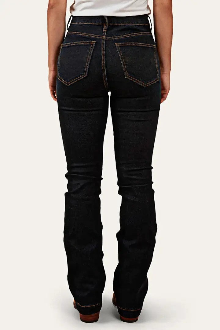 Vaqueros acampanados de tiro alto para mujer – Denim de doble botón con control de abdomen