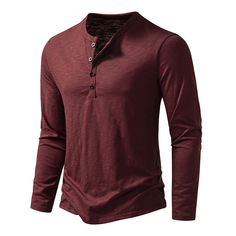Loom & Soul™ Men’s Long-Sleeve Button Pullover – Casual Solid Color T-Shirt for Spring & Autumn