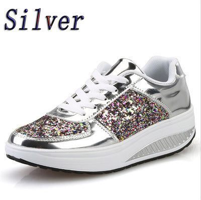 Loom & Soul™ Sequin Women’s High-Top Sneakers – Canvas & Leather Vulcanized Shoes with Rear Strap