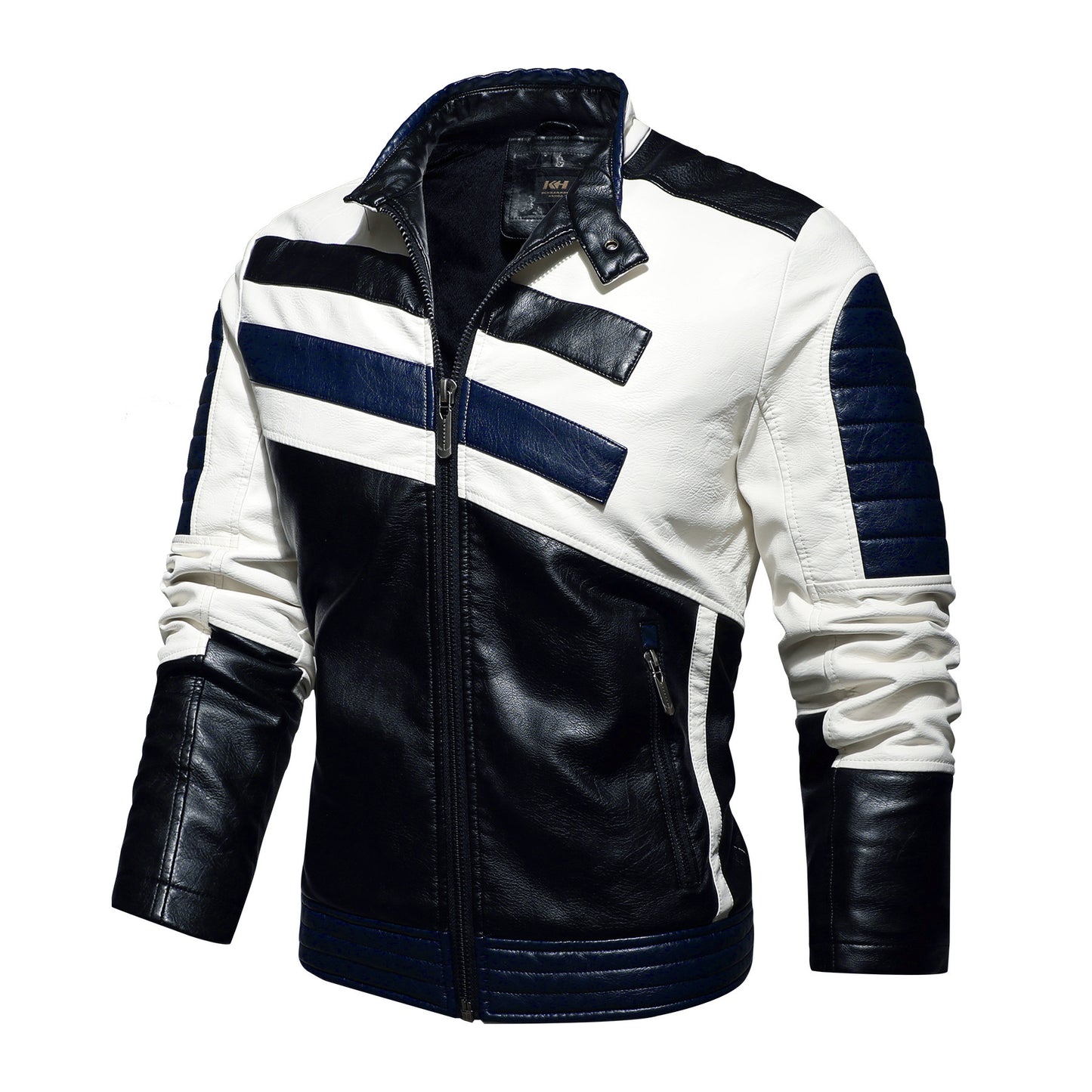 Men’s Leather Motorcycle Jacket – Slim-Fit Stand Collar Bomber Coat