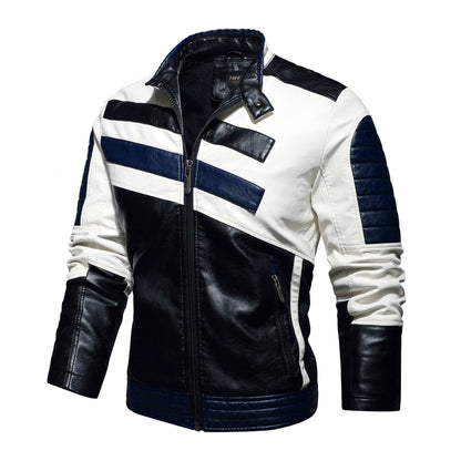 Men’s Leather Motorcycle Jacket – Slim-Fit Stand Collar Bomber Coat