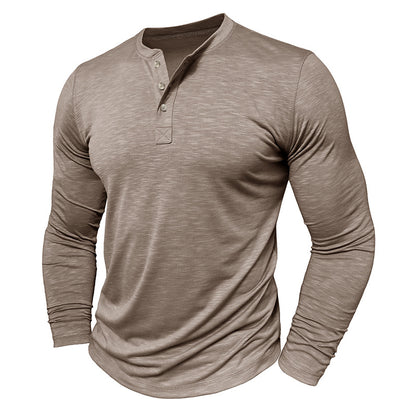 Men’s Long Sleeve Henley Shirt – Slub Cotton Casual Pullover