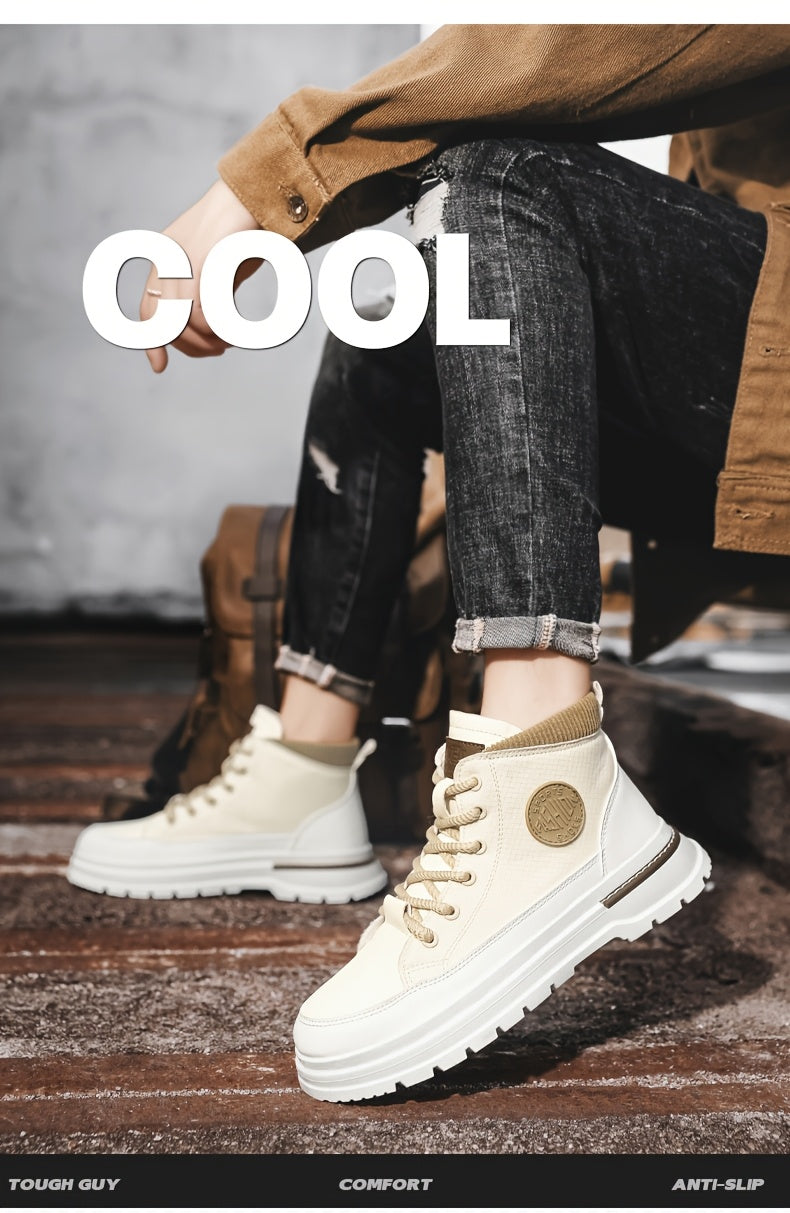 Men’s Green & White High-Top Sneakers – Lace-Up Streetwear Boots