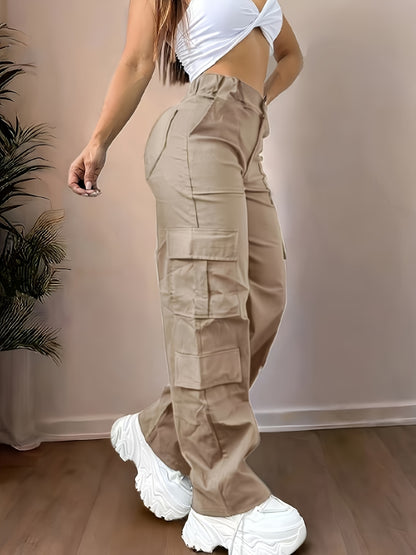 Pantalones cargo de cintura alta – Pierna ancha estilo urbano con múltiples bolsillos
