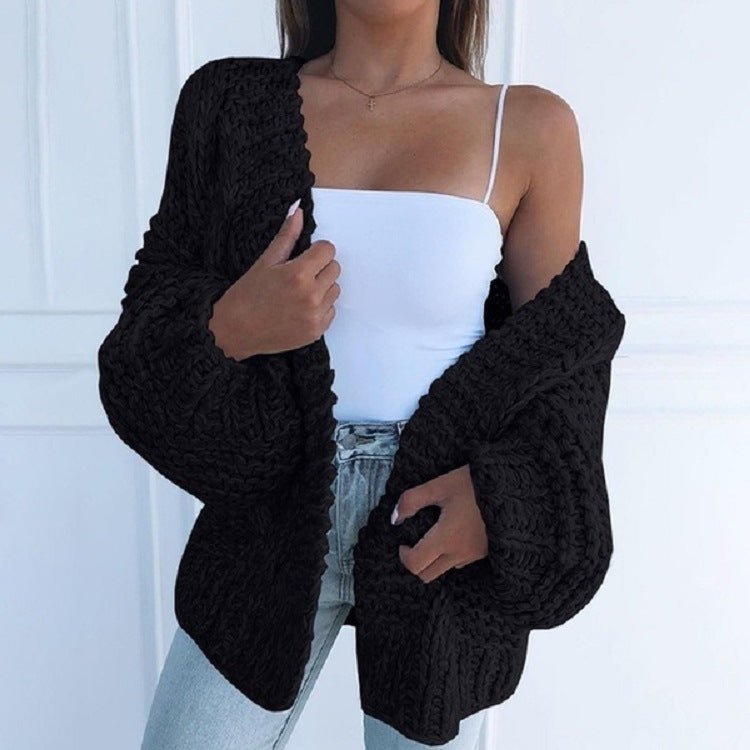 Women’s Faux Mohair Knit Cardigan – Warm Loose Winter Sweater Coat