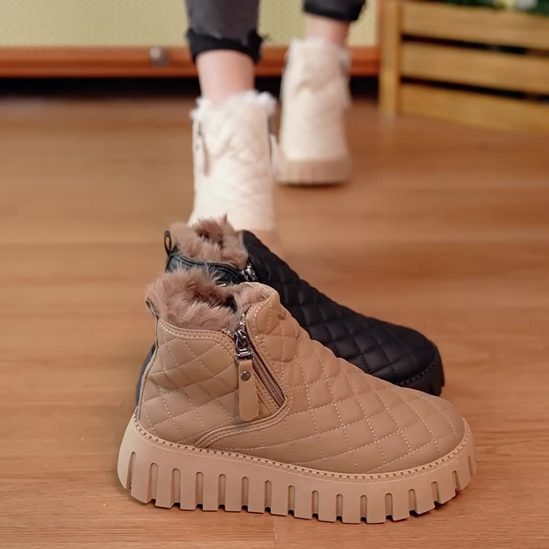 Women’s Faux Fur Ankle Boots – Zipper Winter Shoes with Arch Support & Grip