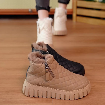 Women’s Faux Fur Ankle Boots – Zipper Winter Shoes with Arch Support & Grip