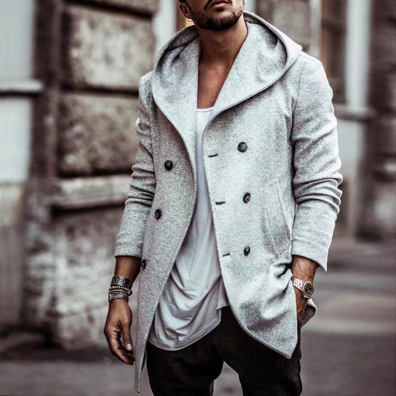 Trench-coat à capuche croisé pour homme – Coupe ample mi-longue