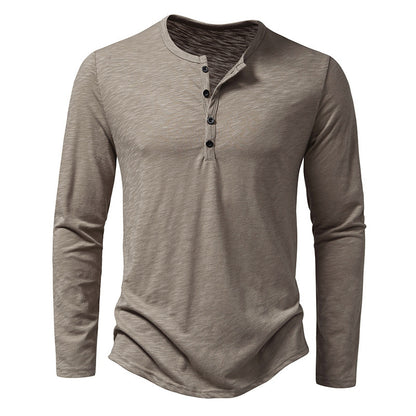 Loom & Soul™ Men’s Long-Sleeve Button Pullover – Casual Solid Color T-Shirt for Spring & Autumn